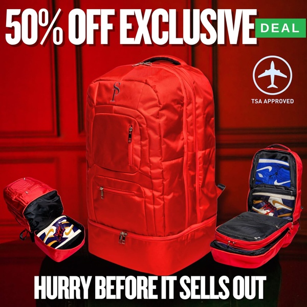 travel backpack, sneaker backpack, laptop bag, carry on backpack, travel luggage, discount offer, limited stock, bestseller push, lifestyle, energetic, bold, red
